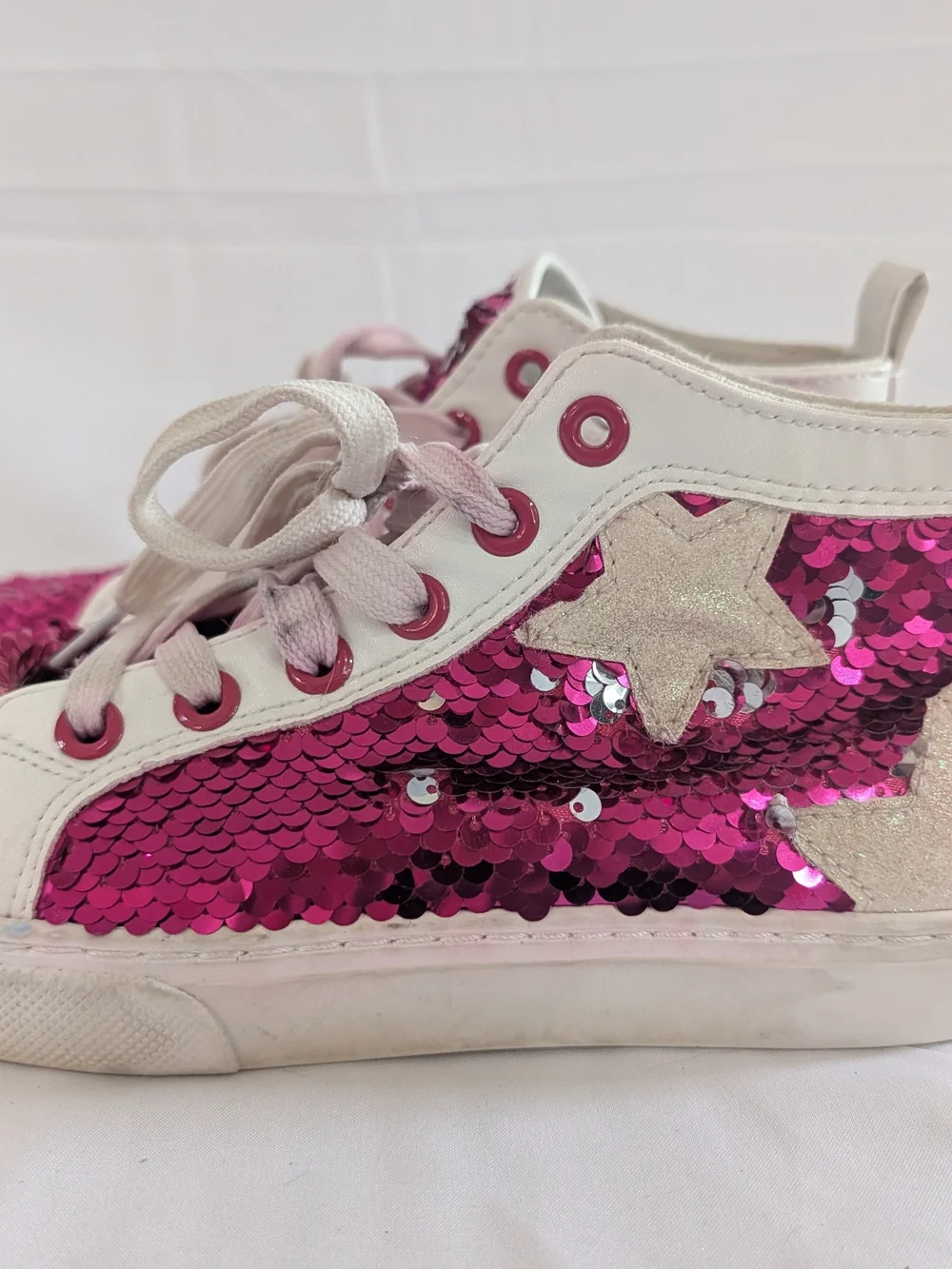JoJo Siwa Pink Sequin High Top Sneakers Kids Size 3